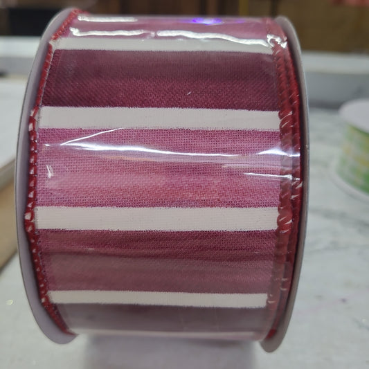 2.5"X10yd red white and pink striped ribbon