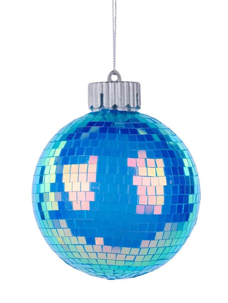 100Mm Irid Mirror Ball W/Lights Ornament-Blue-XJ712703