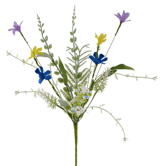 12"L FABRIC FLOWER/EVA LEAF/BEADS BUSH-BLUE/YELLOW/PURPLE-FH8194A2