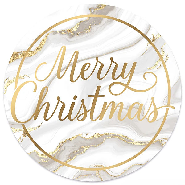 12"DIA MERRY CHRISTMAS MARBLE SIGN- LT GREY/GOLD- MD1798H5