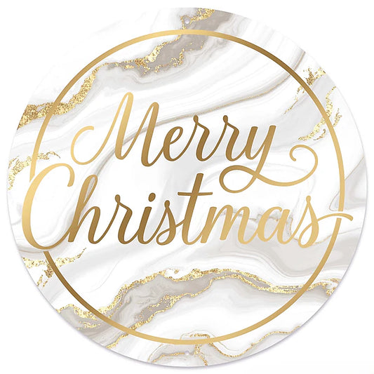12"DIA MERRY CHRISTMAS MARBLE SIGN- LT GREY/GOLD- MD1798H5