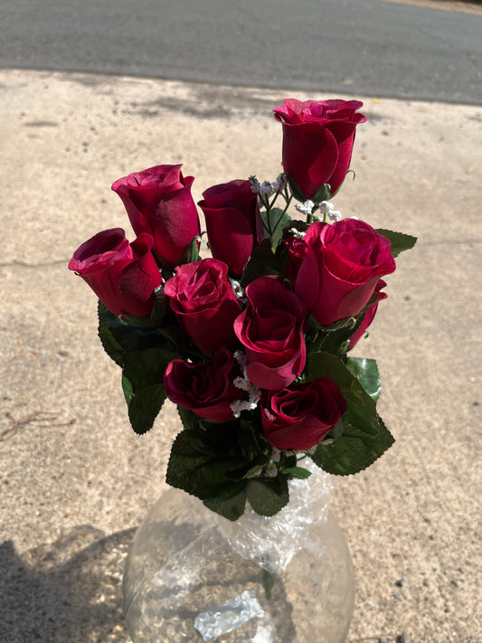Red Color Fast Lillian Rose Bud Bush x 14 - 30308 burgundy