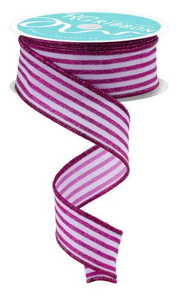 1.5"X10YD GLITTER VERTICAL STRIPE-WHITE/HOT PINK-RGF197027