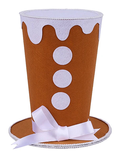 11"H X 9.25"DIA GINGERBREAD TOP HAT- GINGERBREAD/WHITE- XC726888