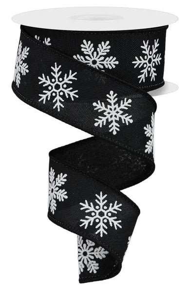 1.5" x 10yd Snowflake/Ryl Burlap-Black/White-RGE155402