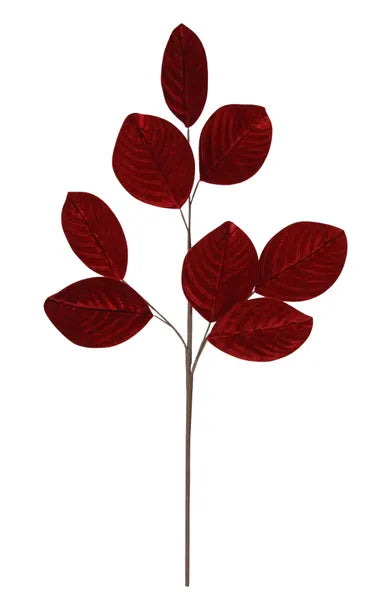 31"L Velvet Magnolia Leaf Spray-Dark Red-XS228040