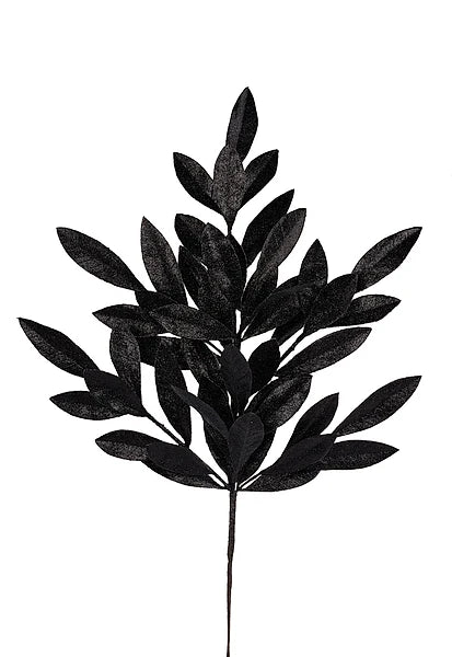 23"L GLITTER BAY LEAF SPRAY- BLACK- XS237002