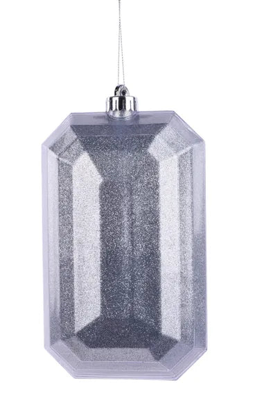 8"L x 5"W Glitter Rectangle Gem Orn-Silver-XJ716826