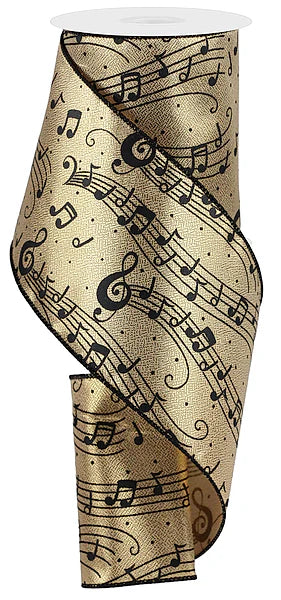 4"X10YD MUSIC NOTES ON GOLD METALLIC- GOLD/BLACK- RGE173908
