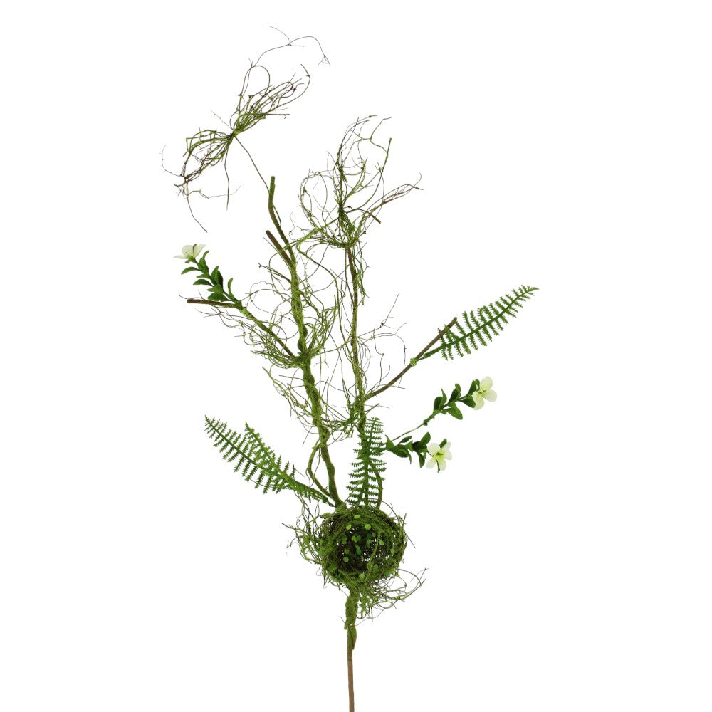 GREENERY WITH BIRD'S NEST SPRAY 28" - CREAM AND GREEN - 219376