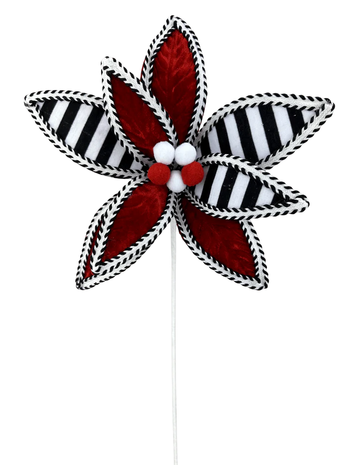 Stripe Poinsettia Stem H22xDIA11-Red/Black/White-86280RDBKWT