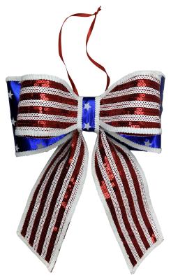 Sequin Star Stripe Bow H15xW12xD4-74278RWB
