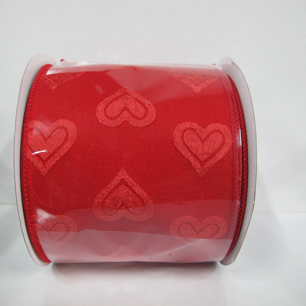 VALENTINE'S DAY HEARTS RIBBON 4""X10YD - RED - 222740