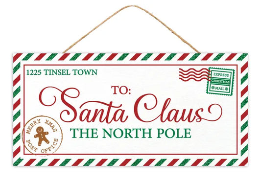 12.5"L x 6"H Glttr Letter To Santa Sign-White/Red/Emerald/Brown-AP861294