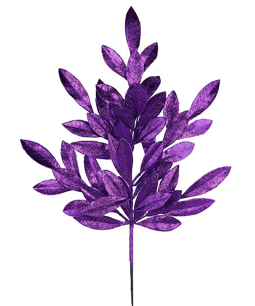 23"L GLITTER BAY LEAF SPRAY- PURPLE- XS237023
