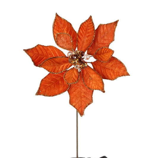 18" TANGERINE VELVET POINSETTIA STEM - 225588