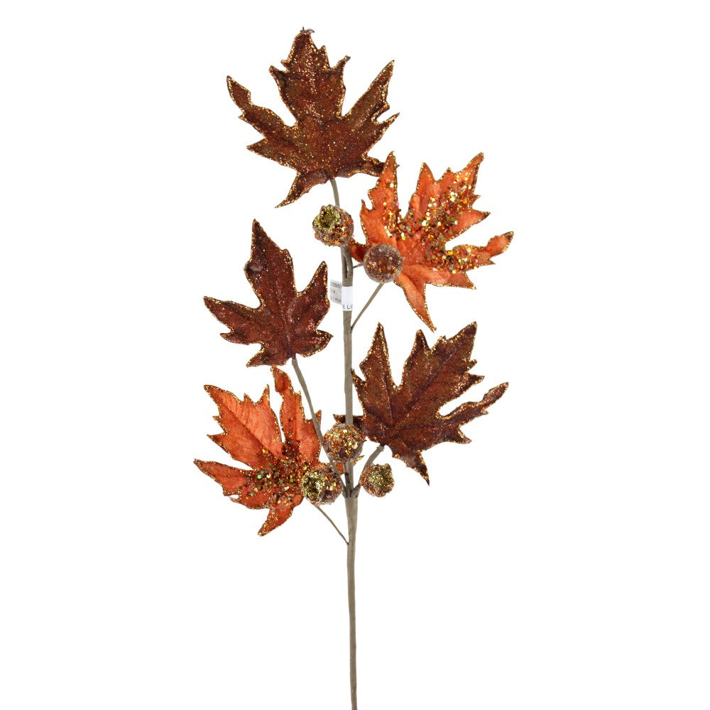 32" TANGERINE GLT POMEGRANATE LEAF SPRAY - 225595