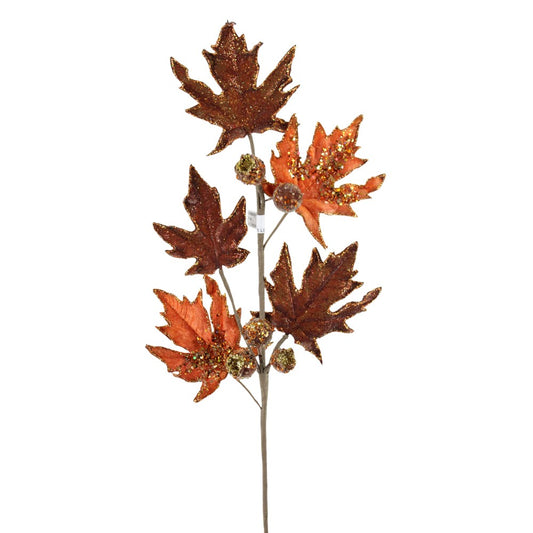 32" TANGERINE GLT POMEGRANATE LEAF SPRAY - 225595