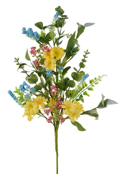 27"L FLOWER/BEAD/SPIKE/BOXWOOD SPRAY-LT YLW/PINK/TURQ/LT GRN-FH8225E3