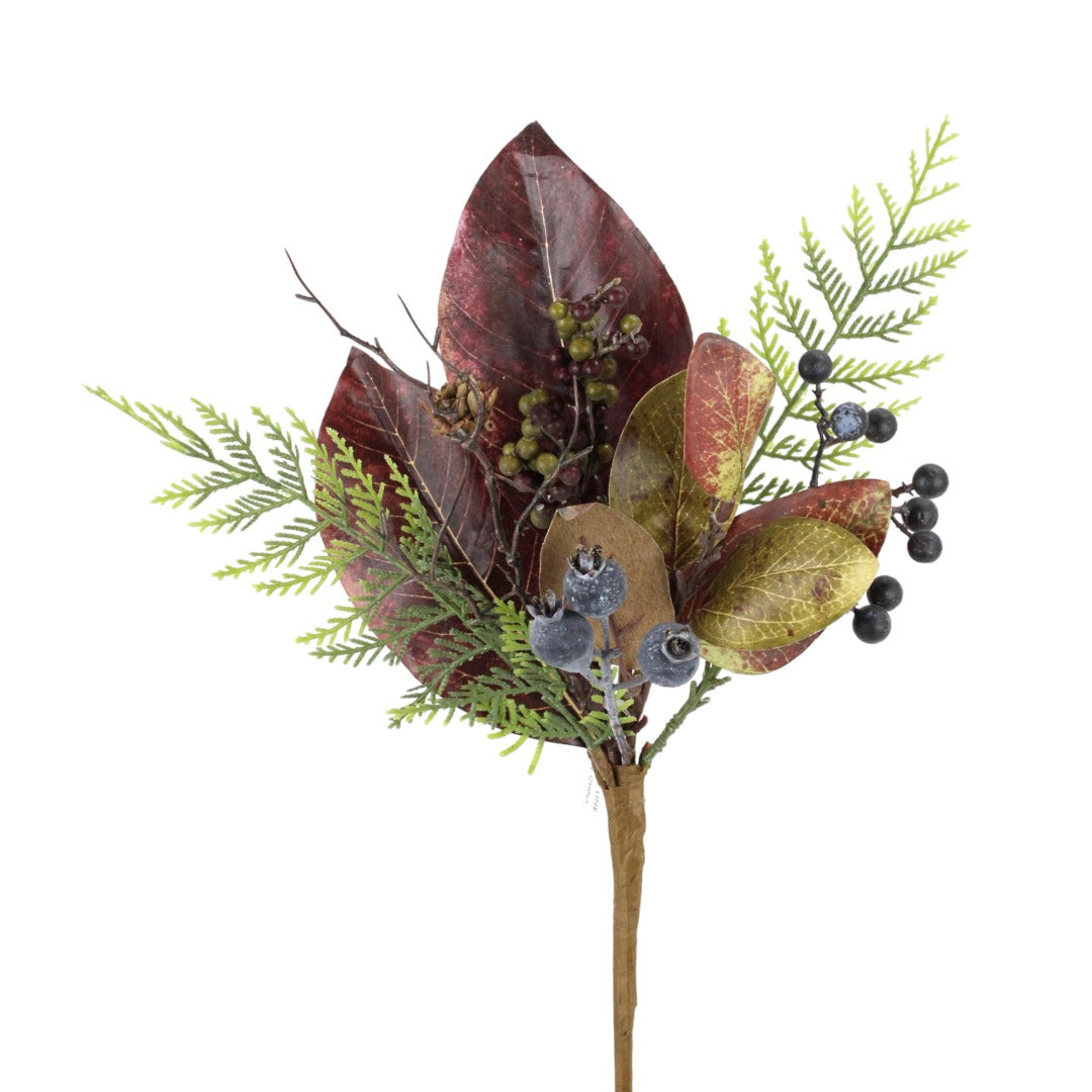 15" BURG BLUE FALL LEAF BERRY PICK - 228852