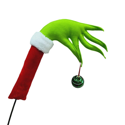 14" RED GREEN GREEN ELF HAND W/BALL ON STICK - 229102