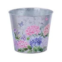 5"DIA FLOWERS TIN POT COVER- GALVANIZED/PINK/PRPL/YLW -KE2914