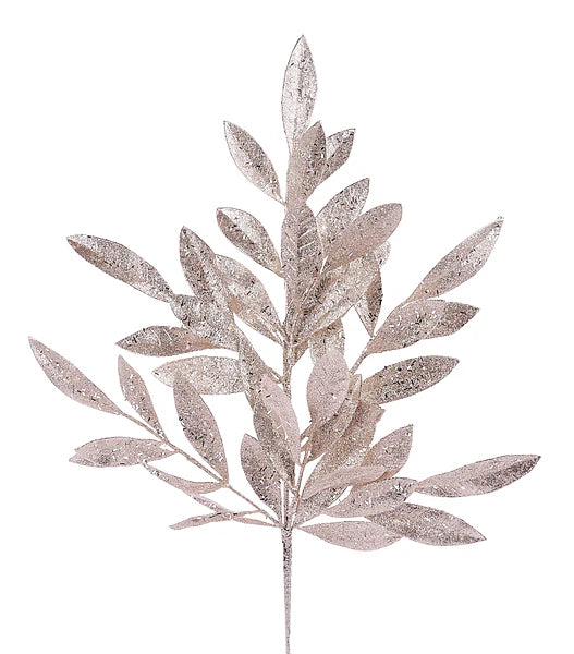 23.5"L GLITTER BAY LEAF SPRAY- CHAMPAGNE- XS221949