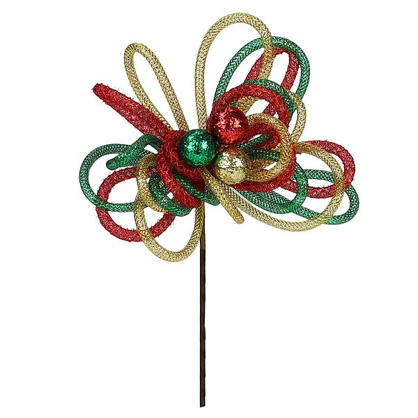 12"L TINSEL GLITTER BALL PICK- EMERALD/GOLD/RED- XP3820M5