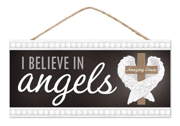 12.5"L x 6"H I Believe in Angels Sign-Black/White/Gray/Brown-AP740102
