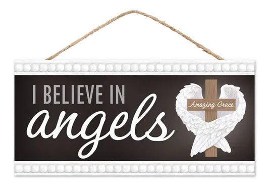 12.5"L x 6"H I Believe in Angels Sign-Black/White/Gray/Brown-AP740102