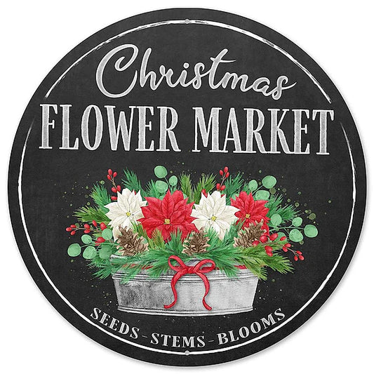 12"DIA METAL CHRISTMAS FLOWER MARKET- CHARCL/RED/GRN/GRY- MD0996