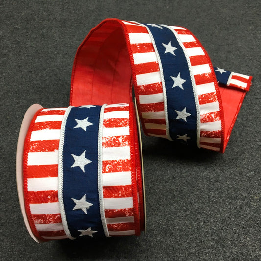 STRIPE STAR RIBBON 4"X5 YD - RED WHT BLUE - 249716