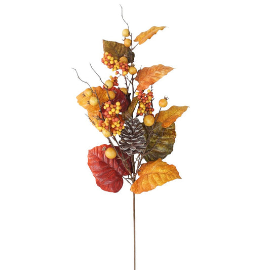 30" ORANGE RED GREEN MIX BERRY PINECONE LVS SPRAY - 256894