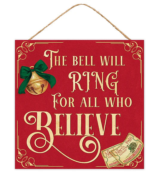 10"SQ X 6MM THICK BELL WILL RING SIGN- RED/GOLD/EMRLD/BRASS/WHT- AP7452