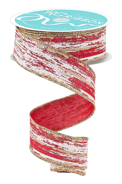 1.5"X10YD GLITTER/METALLIC STREAKS- RED/CREAM/GOLD- RGH153224