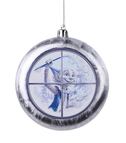 120MM FEATHER JACK FROST FLAT DISC ORN- SILVER/WHITE/ICE BLUE- XJ771626