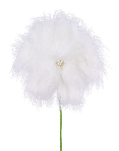 12"DIA X 19"L FURRY POINSETTIA PICK- WHITE- XS255127