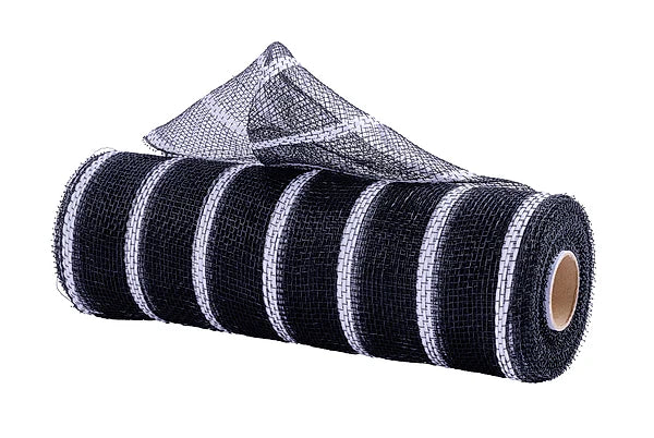 10"X10YD VERTICAL WIDE STRIPE MESH- BLACK/WHITE- RE8903E7