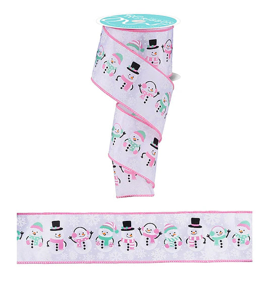 2.5"X10YD CUTE SNOWMEN- WHITE/PINK/MINT/BLACK- RGH1363WT
