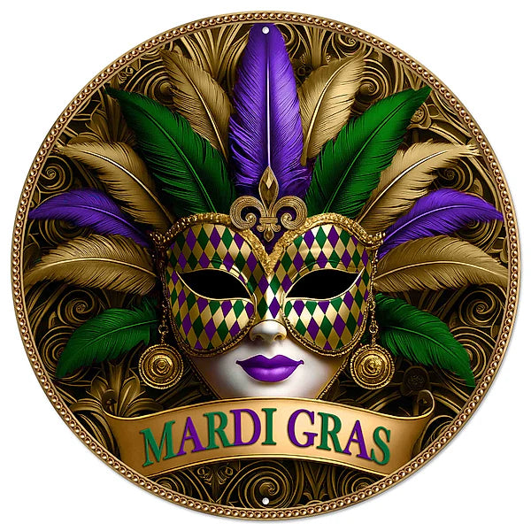 12"DIA MARDI GRAS GILDED MASK SIGN- MARDI GRAS- MD1761