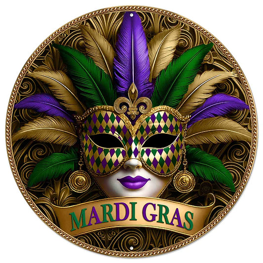 12"DIA MARDI GRAS GILDED MASK SIGN- MARDI GRAS- MD1761