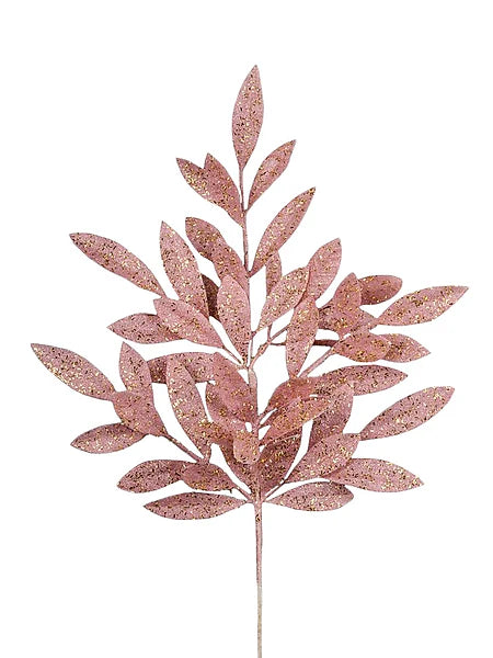 23"L GLITTER BAY LEAF SPRAY- LIGHT PINK- XS618215
