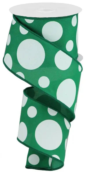 2.5" x 10yd Giant Three Size Dot/Pg Fabric-Emerald Green/White-RGA193506