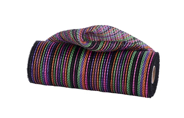 10"X10YD VERTICAL MULTICOLOR STRIPE MESH-ORG/PRPL/LIME/HOT PNK/BLK-RE1369YM