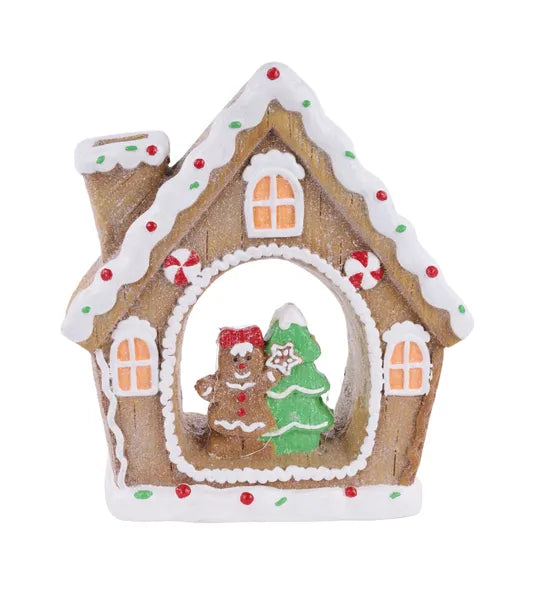 12.5"H House W/Gingerbread Girl W/Led-Natural/Green/Red-XC6356