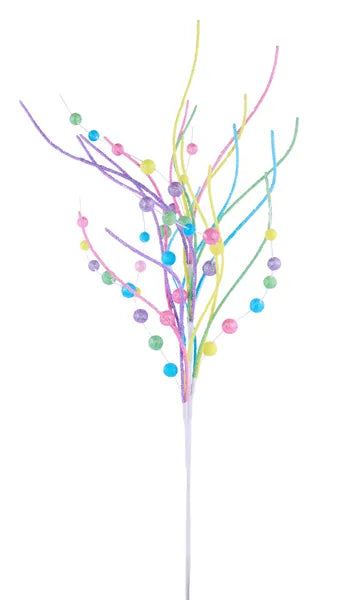 31"L GLITTERED BALL/TWIG SPRAY-IRID PINK/GRN/YLW/BLUE-XS1531K3