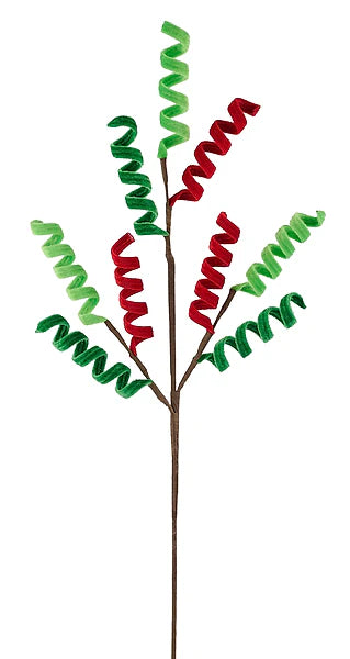 28"L CURLY VELVET SCROLL SPRAY- RED/EMERALD GREEN/LIME- MN060477