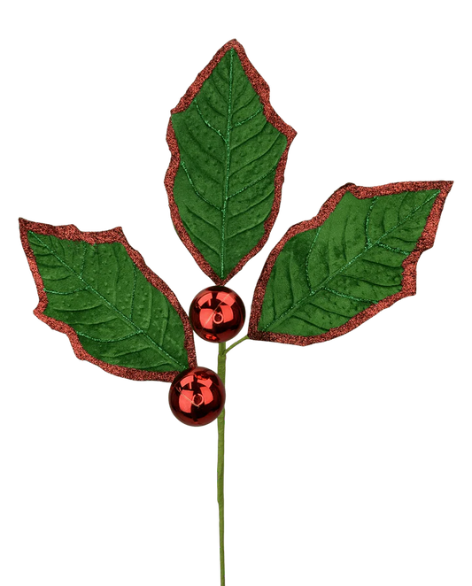 Holly Lvs Spray x 3 H30-Em Green/Red-86264EMGNRD