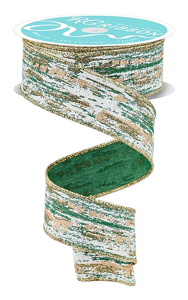 1.5"X10YD GLITTER/METALLIC STREAKS- EMERALD/CREAM/GOLD- RGH152606