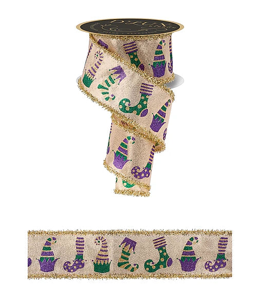 2.5"X10YD ELF HAT AND SHOES/TINSEL- GOLD/MARDI GRAS- RGC829908